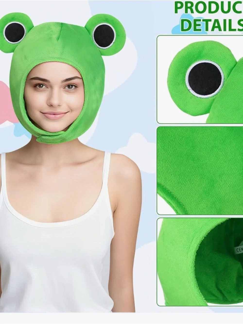 Frog Hat,Green Frog Ears Hat Cap Hooded Frog Hat for Halloween Costume Cosplay